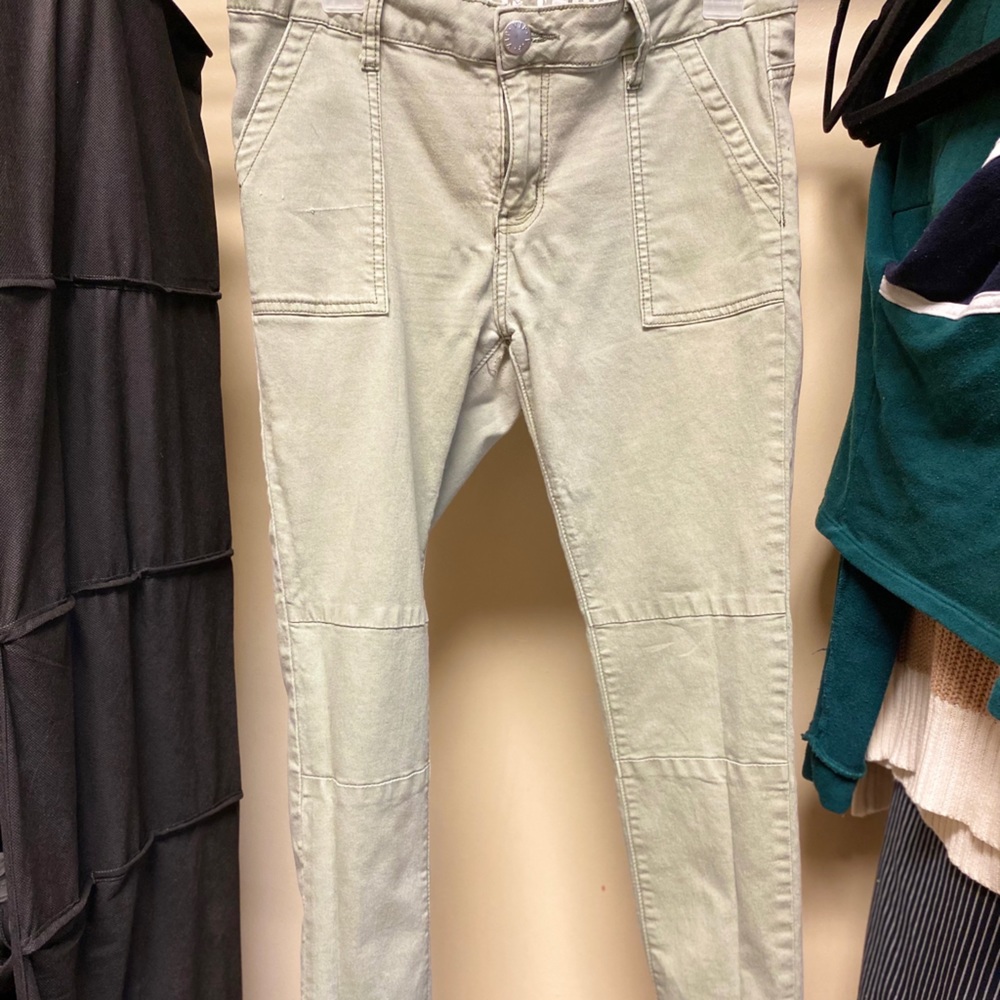 Army green mid rise skinny jeans